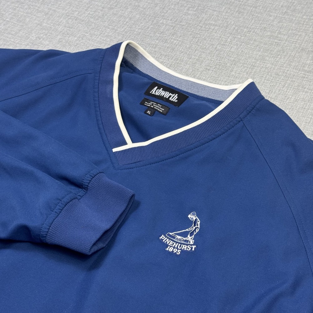 Ashworth Pinehurst Golf Jacket Mens XL Blue Pullover V-Neck Water Resistant
